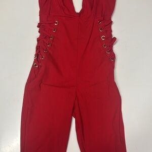 Iris Red Sleeveless Jumpsuit with Silver Grommets
